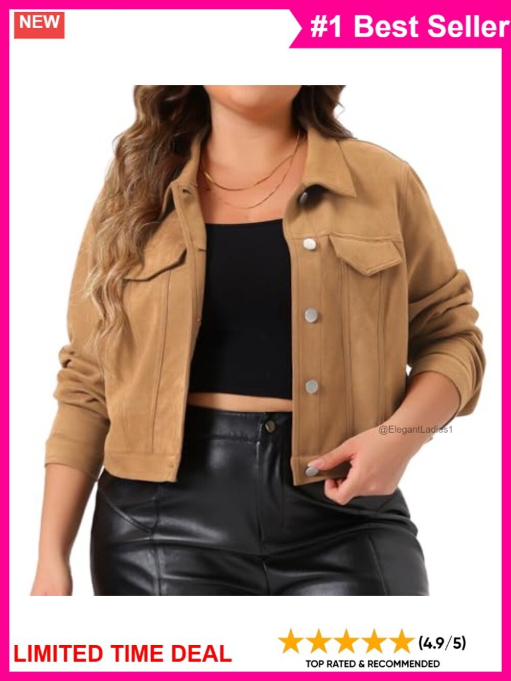 Women's Plus Size Faux Leather Moto Biker Jacket Crop Button Collared